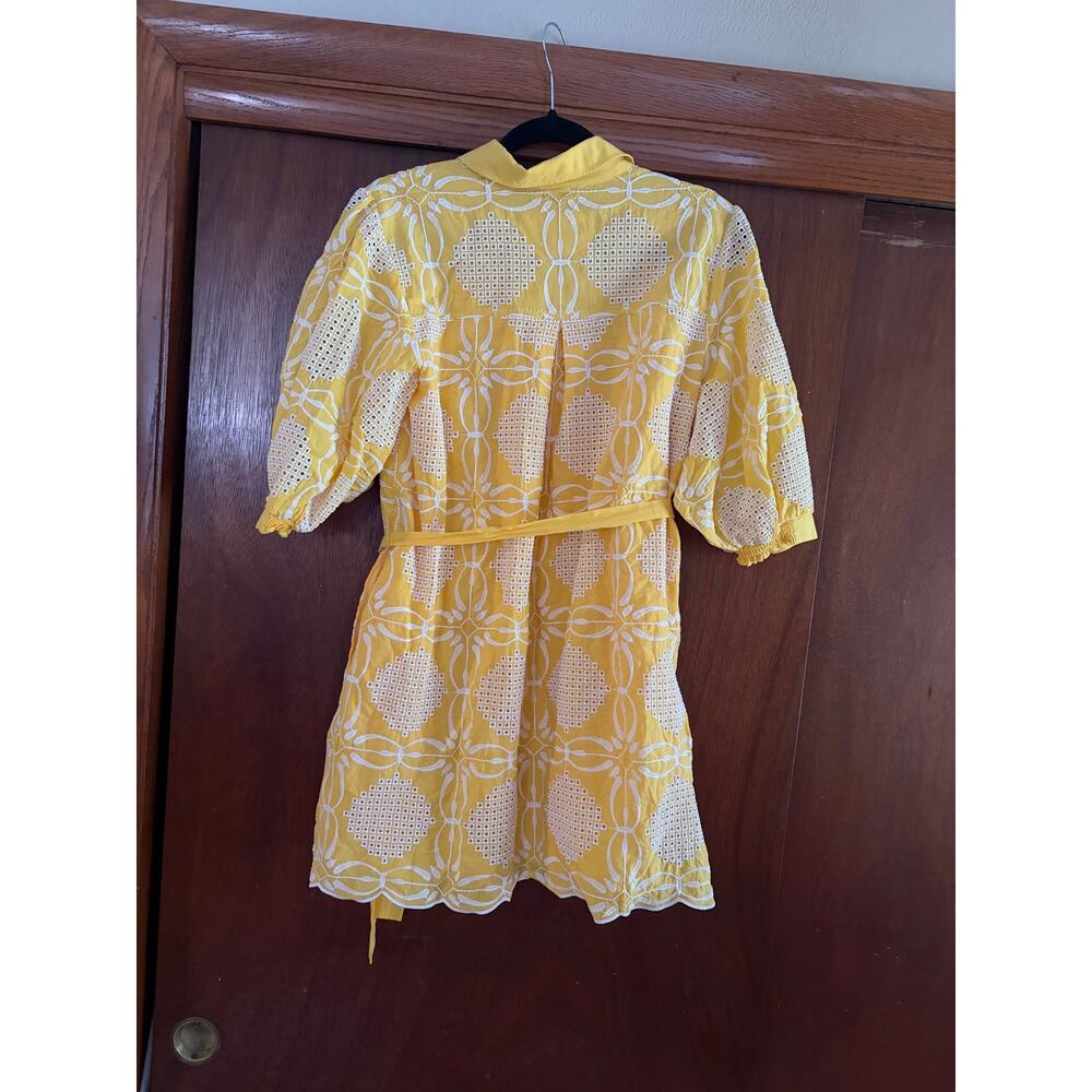 Maeve Anthropologie Yellow Embroidered Shirt Dress Belted Lined Size Small - Picture 4 of 4